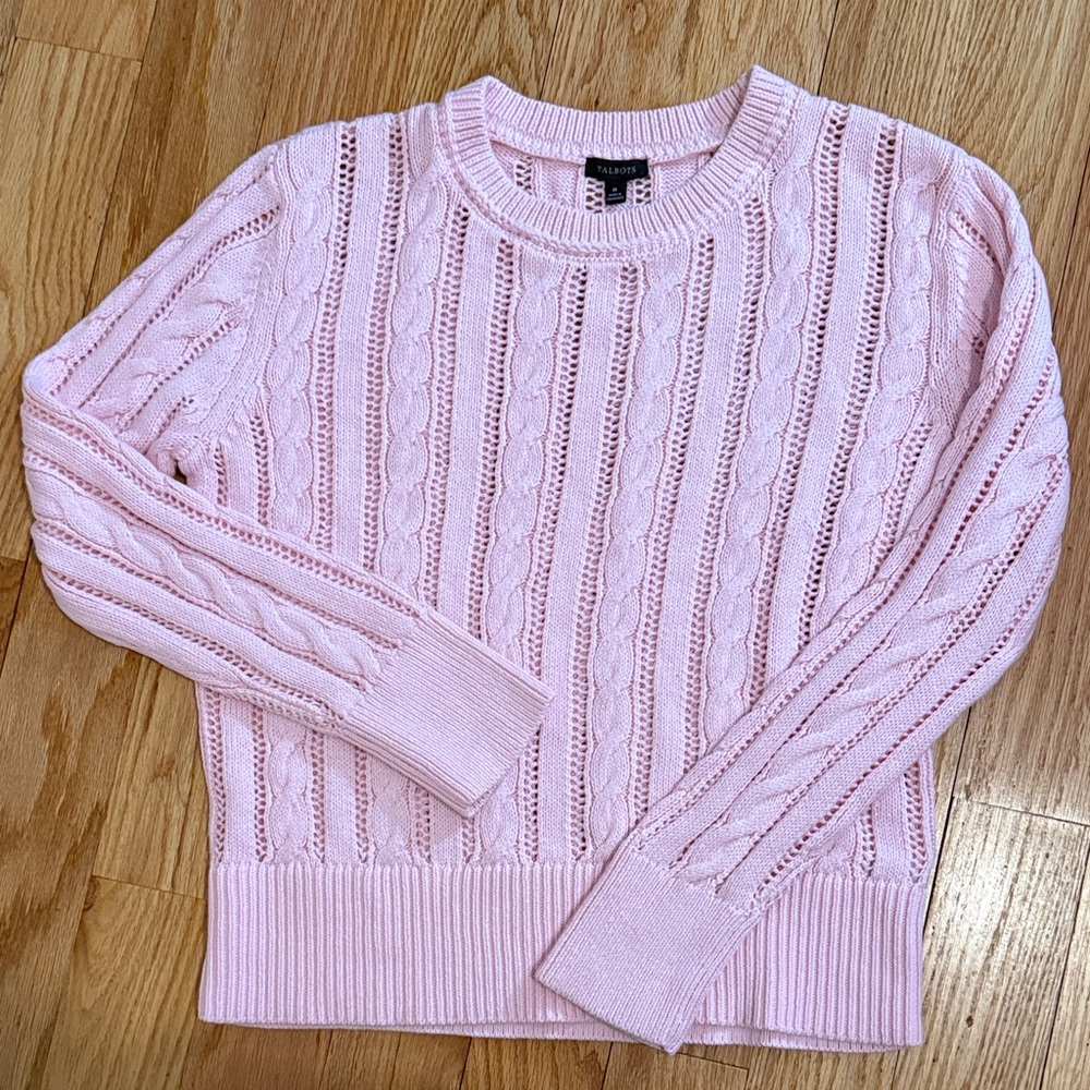 Talbots Light Pink Cotton Cable Knit Sweater Size Medium